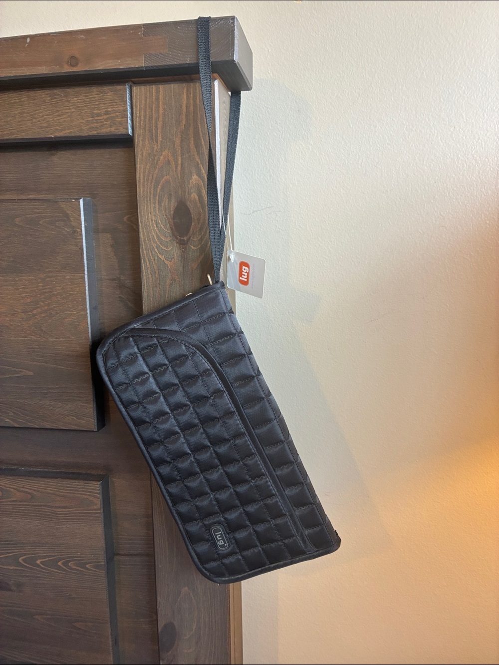 NWT Lug Black Quilted Wristlet Clutch with Strap